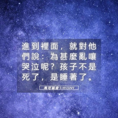 Picture 05 - 馬 可 福 音 5:39 CUVT - 進 到 裡 面 ， 就 對 他 們 說 ： 為 - Bible Verse Picture
