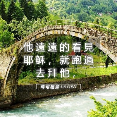 Picture 05 - 馬 可 福 音 5:6 CUVT - 他 遠 遠 的 看 見 耶 穌 ， 就 跑 過 - Bible Verse Picture