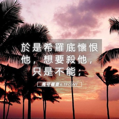 Picture 05 - 馬 可 福 音 6:19 CUVT - 於 是 希 羅 底 懷 恨 他 ， 想 要 殺 - Bible Verse Picture