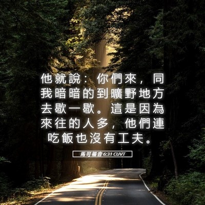 Picture 05 - 馬 可 福 音 6:31 CUVT - 他 就 說 ： 你 們 來 ， 同 我 暗 暗 - Bible Verse Picture