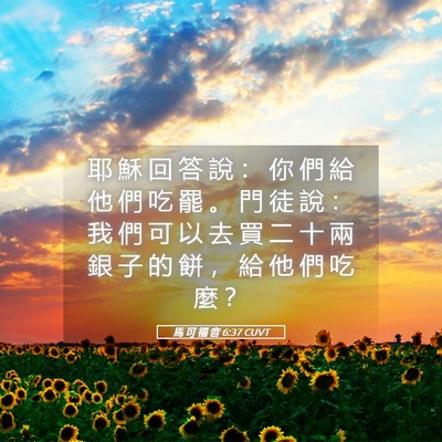 Picture 05 - 馬 可 福 音 6:37 CUVT - 耶 穌 回 答 說 ： 你 們 給 他 們 吃 - Bible Verse Picture