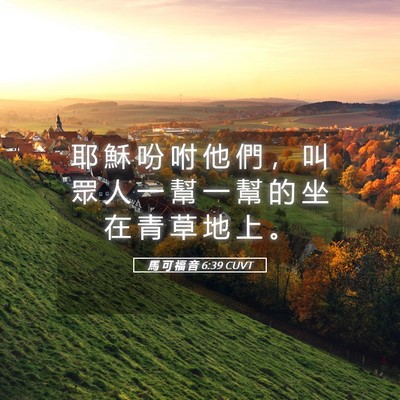 Picture 05 - 馬 可 福 音 6:39 CUVT - 耶 穌 吩 咐 他 們 ， 叫 眾 人 一 幫 - Bible Verse Picture
