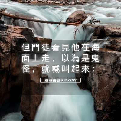 Picture 05 - 馬 可 福 音 6:49 CUVT - 但 門 徒 看 見 他 在 海 面 上 走 ， - Bible Verse Picture