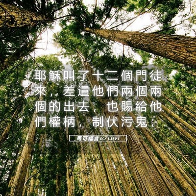 Picture 05 - 馬 可 福 音 6:7 CUVT - 耶 穌 叫 了 十 二 個 門 徒 來 ， 差 - Bible Verse Picture