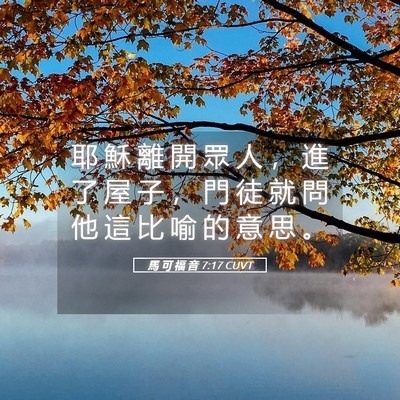 Picture 05 - 馬 可 福 音 7:17 CUVT - 耶 穌 離 開 眾 人 ， 進 了 屋 子 ， - Bible Verse Picture