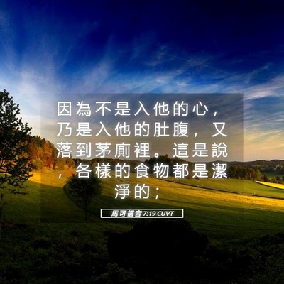 Picture 05 - 馬 可 福 音 7:19 CUVT - 因 為 不 是 入 他 的 心 ， 乃 是 入 - Bible Verse Picture