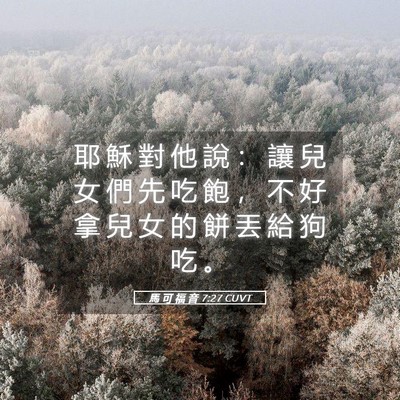 Picture 05 - 馬 可 福 音 7:27 CUVT - 耶 穌 對 他 說 ： 讓 兒 女 們 先 吃 - Bible Verse Picture