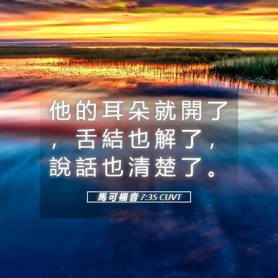 Picture 05 - 馬 可 福 音 7:35 CUVT - 他 的 耳 朵 就 開 了 ， 舌 結 也 解 - Bible Verse Picture