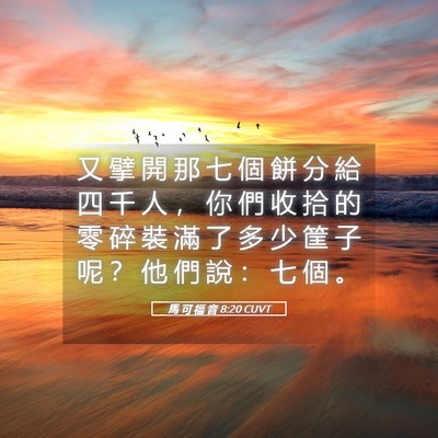 Picture 05 - 馬 可 福 音 8:20 CUVT - 又 擘 開 那 七 個 餅 分 給 四 千 人 - Bible Verse Picture