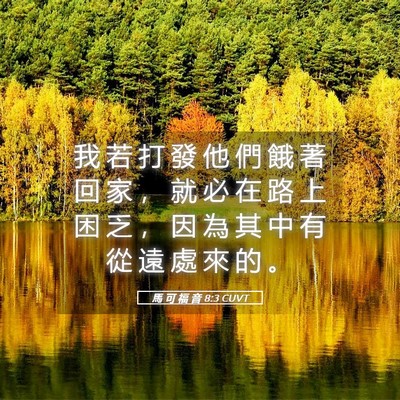 Picture 05 - 馬 可 福 音 8:3 CUVT - 我 若 打 發 他 們 餓 著 回 家 ， 就 - Bible Verse Picture