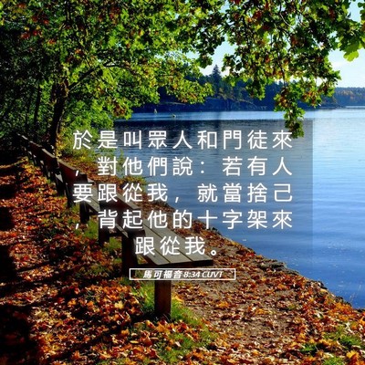 Picture 05 - 馬 可 福 音 8:34 CUVT - 於 是 叫 眾 人 和 門 徒 來 ， 對 他 - Bible Verse Picture