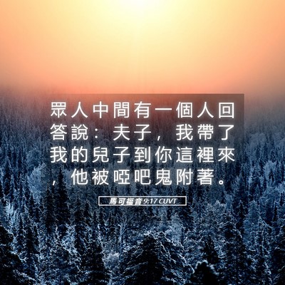 Picture 05 - 馬 可 福 音 9:17 CUVT - 眾 人 中 間 有 一 個 人 回 答 說 ： - Bible Verse Picture