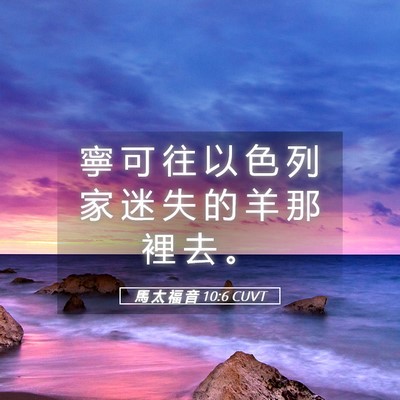 Picture 05 - 馬 太 福 音 10:6 CUVT - 寧 可 往 以 色 列 家 迷 失 的 羊 那 - Bible Verse Picture