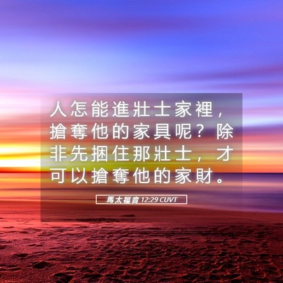 Picture 05 - 馬 太 福 音 12:29 CUVT - 人 怎 能 進 壯 士 家 裡 ， 搶 奪 他 - Bible Verse Picture