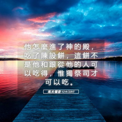 Picture 05 - 馬 太 福 音 12:4 CUVT - 他 怎 麼 進 了 神 的 殿 ， 吃 了 陳 - Bible Verse Picture