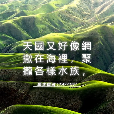 Picture 05 - 馬 太 福 音 13:47 CUVT - 天 國 又 好 像 網 撒 在 海 裡 ， 聚 - Bible Verse Picture