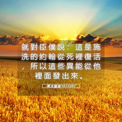 Picture 05 - 馬 太 福 音 14:2 CUVT - 就 對 臣 僕 說 ： 這 是 施 洗 的 約 - Bible Verse Picture