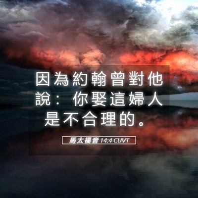 Picture 05 - 馬 太 福 音 14:4 CUVT - 因 為 約 翰 曾 對 他 說 ： 你 娶 這 - Bible Verse Picture
