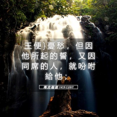 Picture 05 - 馬 太 福 音 14:9 CUVT - 王 便 } 憂 愁 ， 但 因 他 所 起 的 誓 - Bible Verse Picture