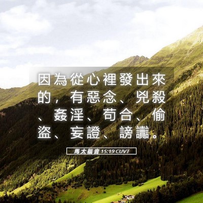 Picture 05 - 馬 太 福 音 15:19 CUVT - 因 為 從 心 裡 發 出 來 的 ， 有 惡 - Bible Verse Picture