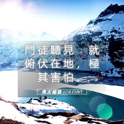 Picture 05 - 馬 太 福 音 17:6 CUVT - 門 徒 聽 見 ﹐ 就 俯 伏 在 地 ， 極 - Bible Verse Picture