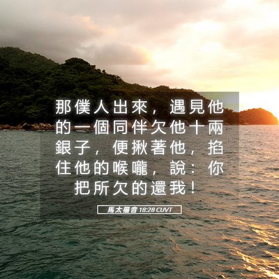 Picture 05 - 馬 太 福 音 18:28 CUVT - 那 僕 人 出 來 ， 遇 見 他 的 一 個 - Bible Verse Picture