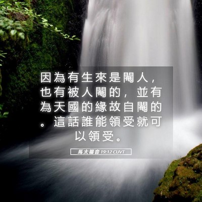 Picture 05 - 馬 太 福 音 19:12 CUVT - 因 為 有 生 來 是 閹 人 ， 也 有 被 - Bible Verse Picture