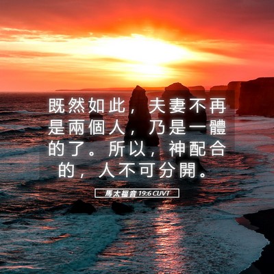Picture 05 - 馬 太 福 音 19:6 CUVT - 既 然 如 此 ， 夫 妻 不 再 是 兩 個 - Bible Verse Picture