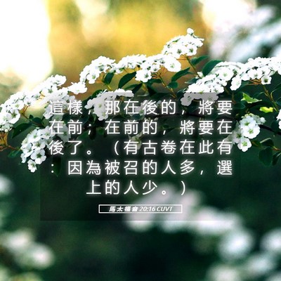 Picture 05 - 馬 太 福 音 20:16 CUVT - 這 樣 ， 那 在 後 的 ， 將 要 在 前 - Bible Verse Picture