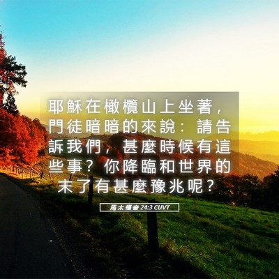 Picture 05 - 馬 太 福 音 24:3 CUVT - 耶 穌 在 橄 欖 山 上 坐 著 ， 門 徒 - Bible Verse Picture