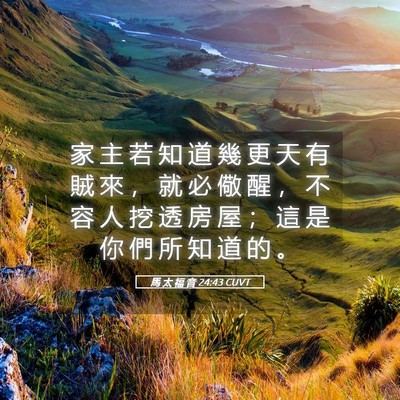 Picture 05 - 馬 太 福 音 24:43 CUVT - 家 主 若 知 道 幾 更 天 有 賊 來 ， - Bible Verse Picture