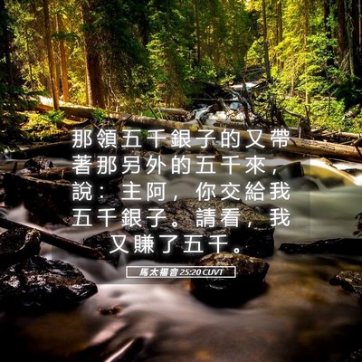 Picture 05 - 馬 太 福 音 25:20 CUVT - 那 領 五 千 銀 子 的 又 帶 著 那 另 - Bible Verse Picture