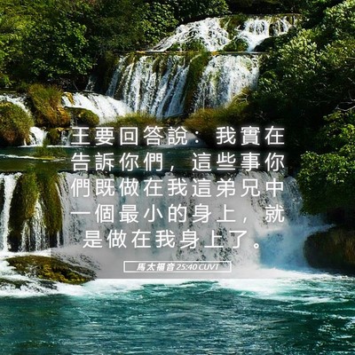 Picture 05 - 馬 太 福 音 25:40 CUVT - 王 要 回 答 說 ： 我 實 在 告 訴 你 - Bible Verse Picture