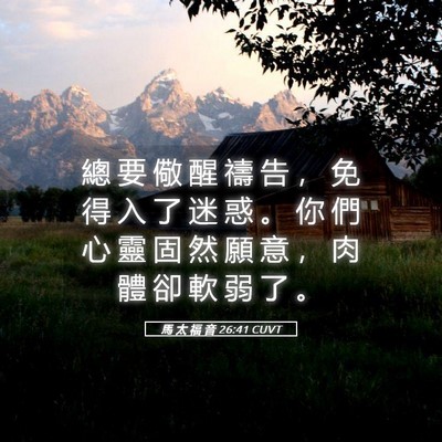 Picture 05 - 馬 太 福 音 26:41 CUVT - 總 要 儆 醒 禱 告 ， 免 得 入 了 迷 - Bible Verse Picture
