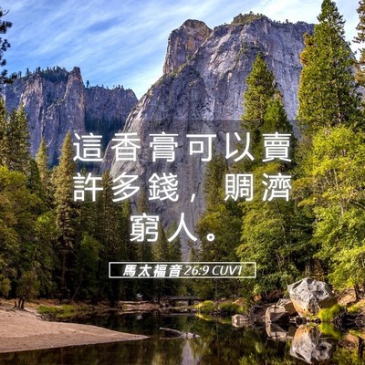 Picture 05 - 馬 太 福 音 26:9 CUVT - 這 香 膏 可 以 賣 許 多 錢 ， 賙 濟 - Bible Verse Picture
