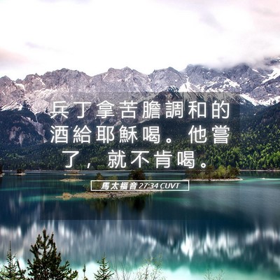 Picture 05 - 馬 太 福 音 27:34 CUVT - 兵 丁 拿 苦 膽 調 和 的 酒 給 耶 穌 - Bible Verse Picture