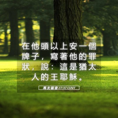 Picture 05 - 馬 太 福 音 27:37 CUVT - 在 他 頭 以 上 安 一 個 牌 子 ， 寫 - Bible Verse Picture