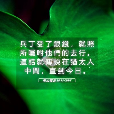 Picture 05 - 馬 太 福 音 28:15 CUVT - 兵 丁 受 了 銀 錢 ， 就 照 所 囑 咐 - Bible Verse Picture