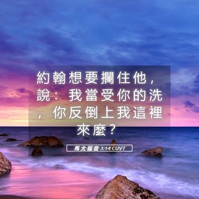 Picture 05 - 馬 太 福 音 3:14 CUVT - 約 翰 想 要 攔 住 他 ， 說 ： 我 當 - Bible Verse Picture