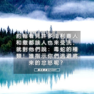 Picture 05 - 馬 太 福 音 3:7 CUVT - 約 翰 看 見 許 多 法 利 賽 人 和 撒 - Bible Verse Picture