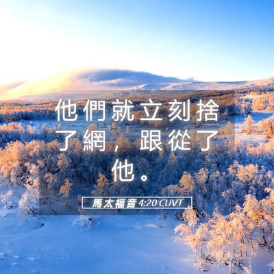 Picture 05 - 馬 太 福 音 4:20 CUVT - 他 們 就 立 刻 捨 了 網 ， 跟 從 了 - Bible Verse Picture