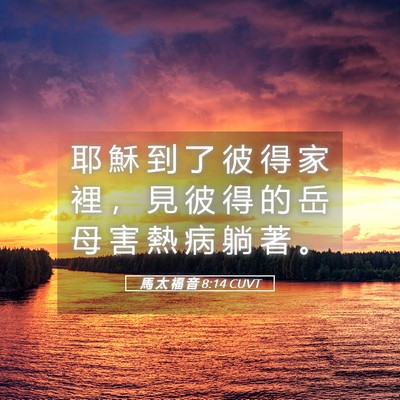 Picture 05 - 馬 太 福 音 8:14 CUVT - 耶 穌 到 了 彼 得 家 裡 ， 見 彼 得 - Bible Verse Picture