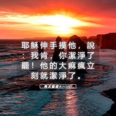 Picture 05 - 馬 太 福 音 8:3 CUVT - 耶 穌 伸 手 摸 他 ， 說 ： 我 肯 ， - Bible Verse Picture