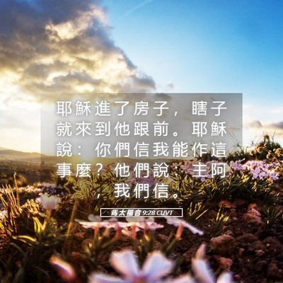 Picture 05 - 馬 太 福 音 9:28 CUVT - 耶 穌 進 了 房 子 ， 瞎 子 就 來 到 - Bible Verse Picture