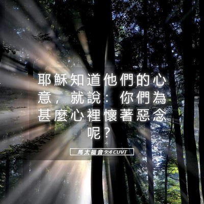 Picture 05 - 馬 太 福 音 9:4 CUVT - 耶 穌 知 道 他 們 的 心 意 ， 就 說 - Bible Verse Picture