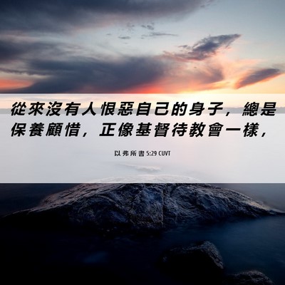 Picture 06 - 以 弗 所 書 5:29 CUVT - 從 來 沒 有 人 恨 惡 自 己 的 身 子 - Bible Verse Picture