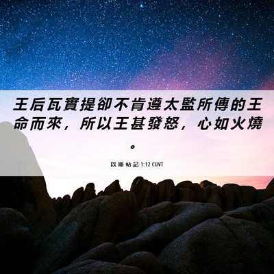 Picture 06 - 以 斯 帖 記 1:12 CUVT - 王 后 瓦 實 提 卻 不 肯 遵 太 監 所 - Bible Verse Picture