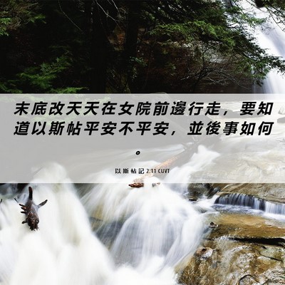 Picture 06 - 以 斯 帖 記 2:11 CUVT - 末 底 改 天 天 在 女 院 前 邊 行 走 - Bible Verse Picture