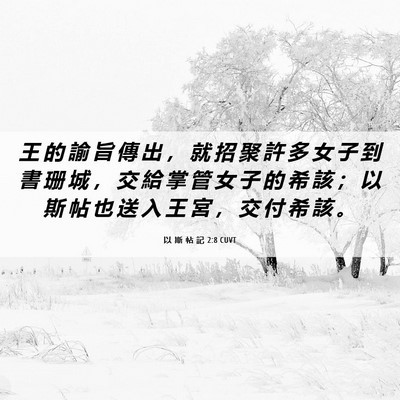 Picture 06 - 以 斯 帖 記 2:8 CUVT - 王 的 諭 旨 傳 出 ， 就 招 聚 許 多 - Bible Verse Picture