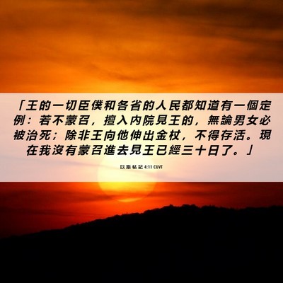 Picture 06 - 以 斯 帖 記 4:11 CUVT - 「 王 的 一 切 臣 僕 和 各 省 的 人 - Bible Verse Picture